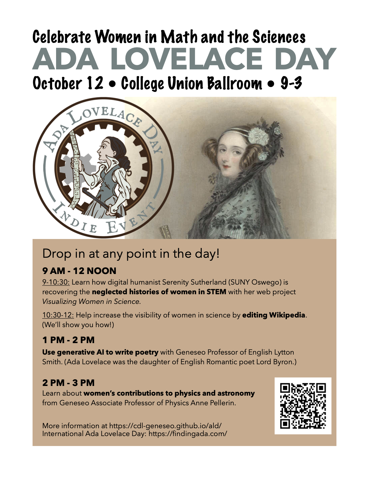 Poster for Ada Lovelace Day 2023 at SUNY Geneseo