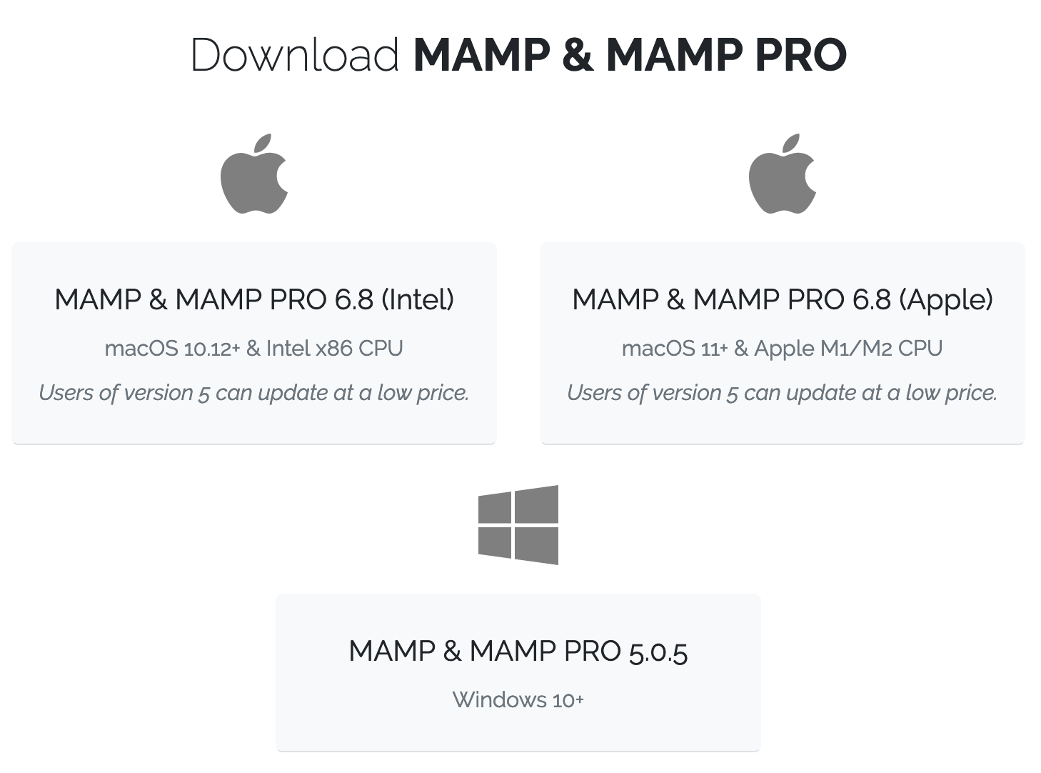 Download options shown on the MAMP website