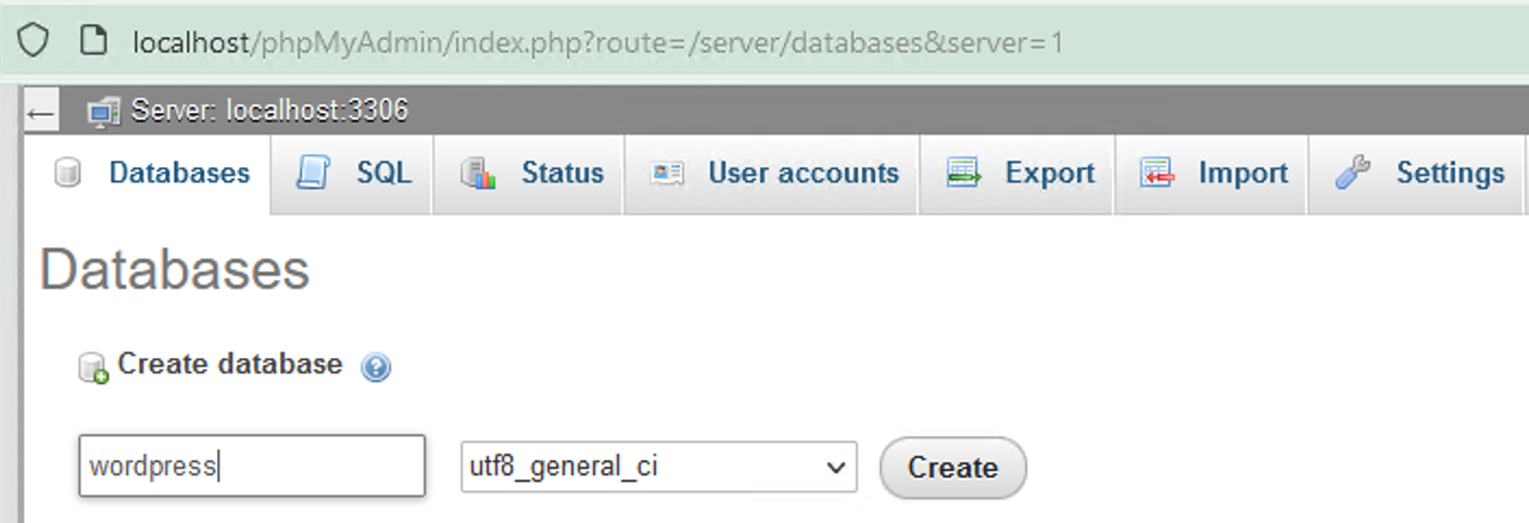 View of phpMyAdmin database screen