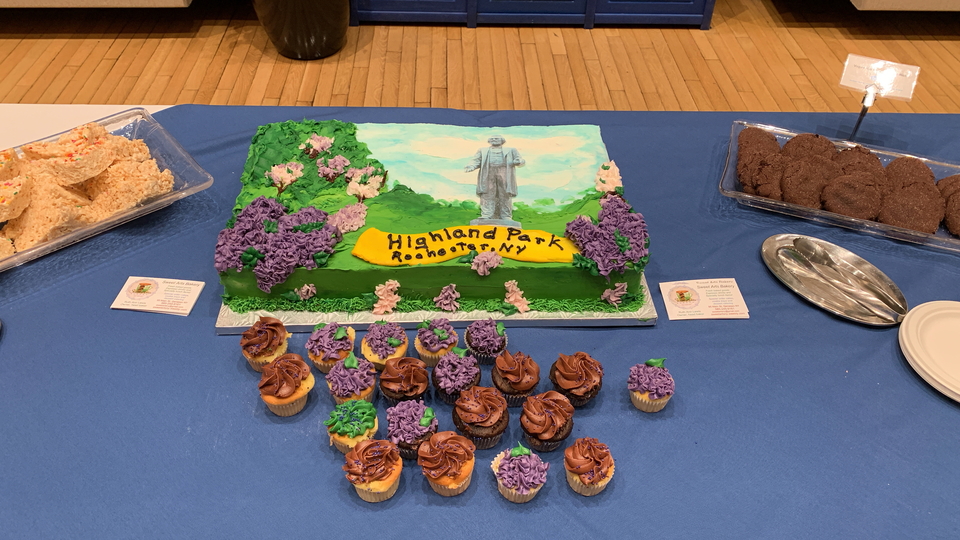 Cake decorated with Frederick Douglass Statue in Highland Park, Rochester